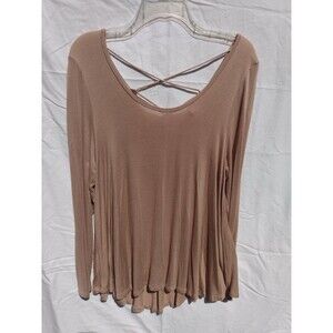 Moon Kiss Tan Women Top Size M Long Sleeve Lace Up Back Romantic Soft